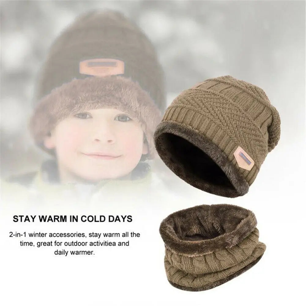 Set Bonnet & Écharpe Hiver Enfant | Polaire Tricot Épais | Ski & Froid Garçon Fille