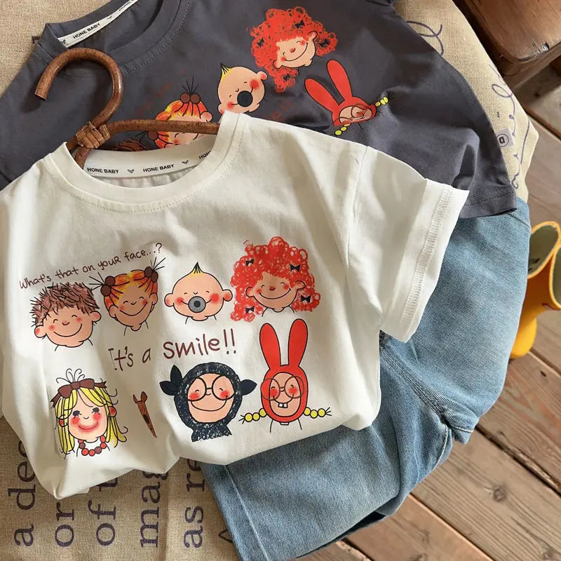 T-Shirt Enfant Été | Imprimé Cartoon Mignon | Pull Fille & Garçon | 3-8 Ans | Tendance