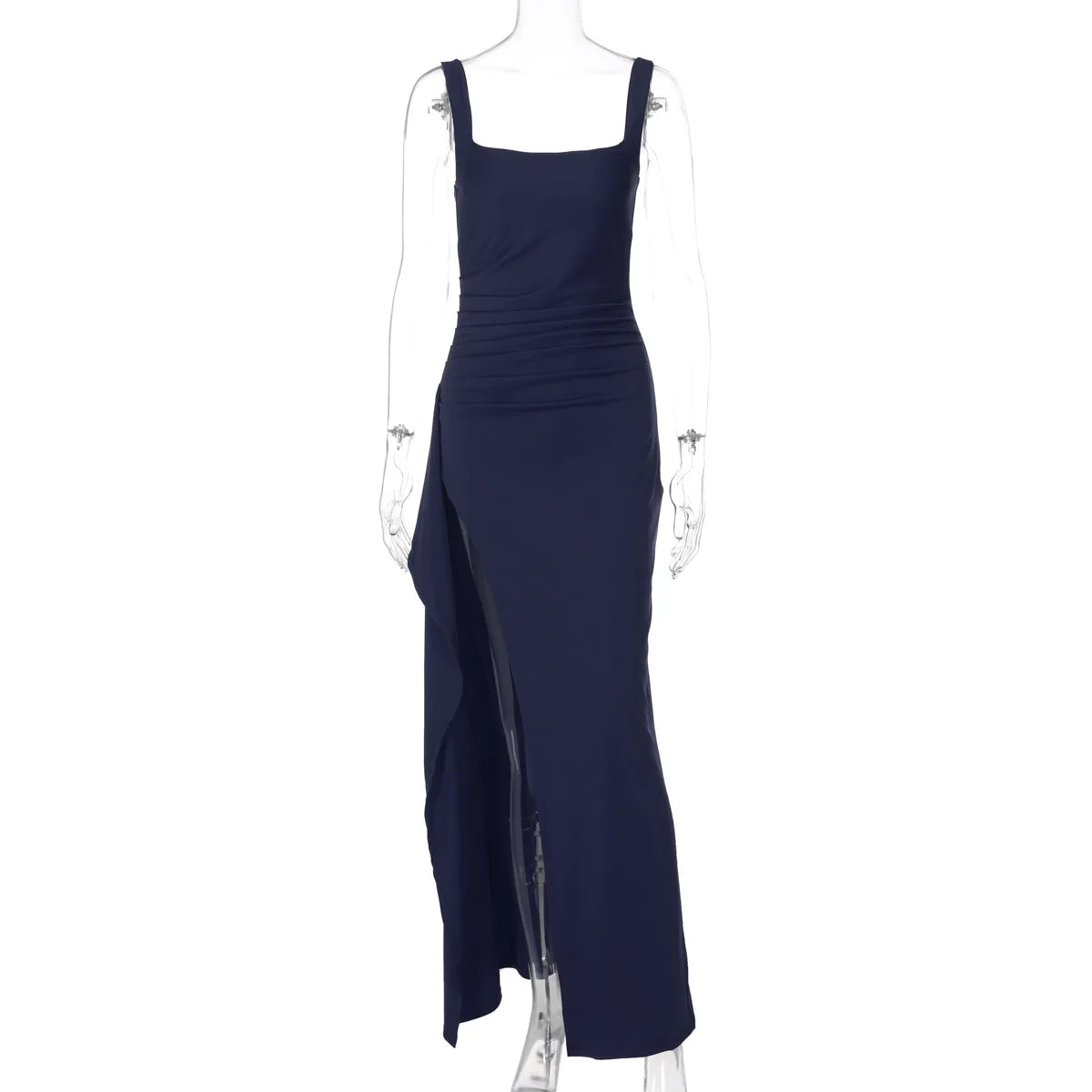 Robe Midi Bodycon Soirée Femme | Bretelles Spaghetti | Col Carré Fente | Sexy Formelle Prom | Longue Gala