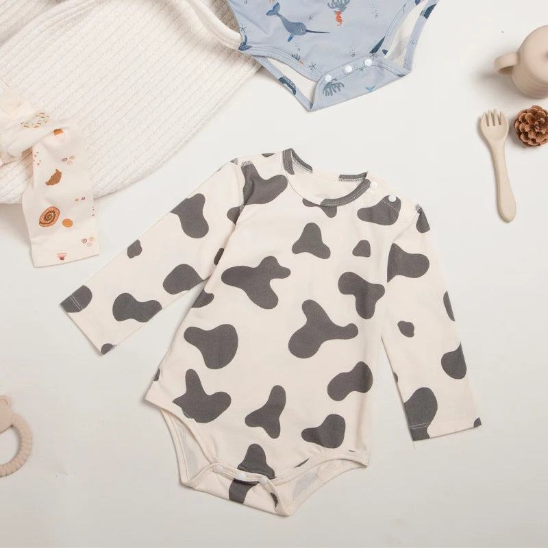 Barboteuse Bébé Fille & Garçon | Coton Doux | Manches Longues | Imprimé Dessin Animé | Nouveau-Né
