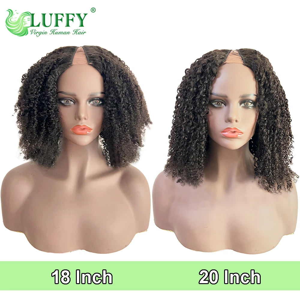 Perruque Afro Kinky Curly U/V Part | 1x4 | 200% Densité | Sans Laisse | Cheveux Humains Brésiliens | Femmes Noires