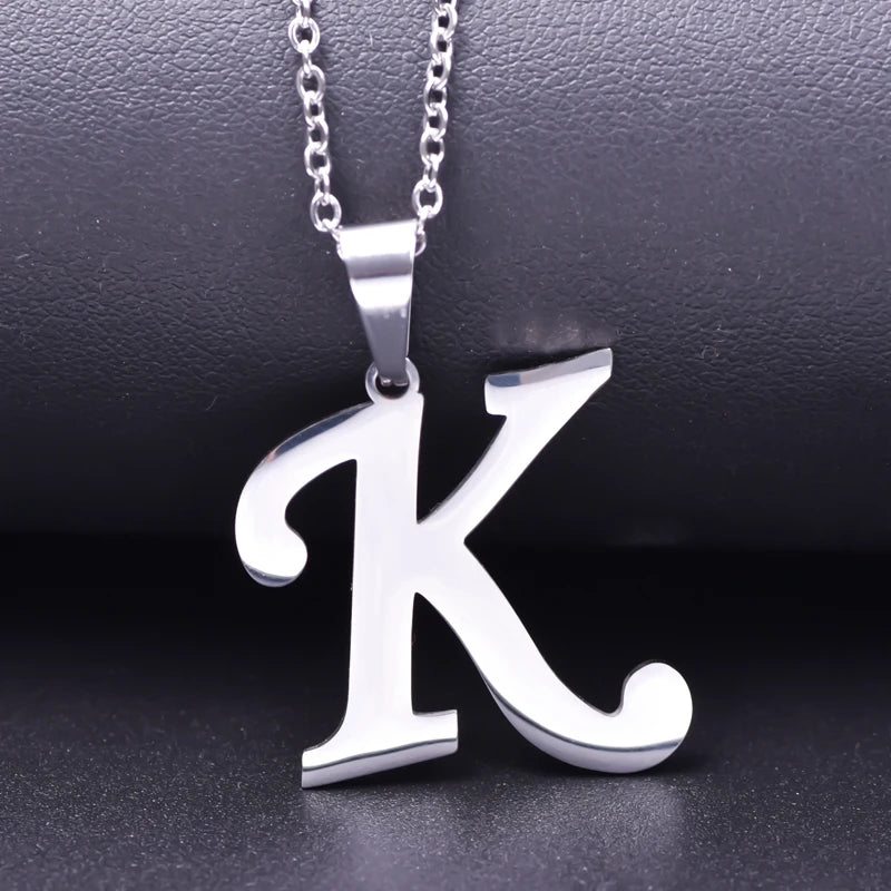 Collier Initiale Lettre Alphabet | 26 Lettres | Acier Inoxydable | Pendentif Chaîne | Bijou Femme & Homme