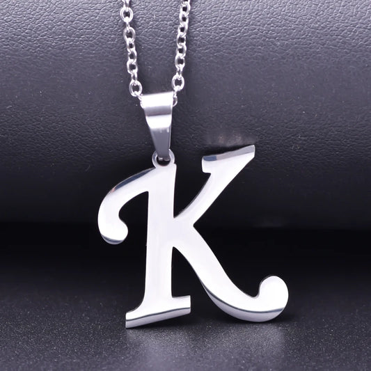 Collier Initiale Lettre Alphabet | 26 Lettres | Acier Inoxydable | Pendentif Chaîne | Bijou Femme & Homme