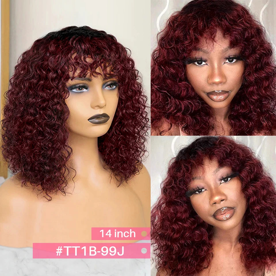 Jerry Curly Short Pixie Bob Cut Human Hair Wigs With Bangs For Women Wear To Go Peruvian Highlight Honey Water Wave Wigs