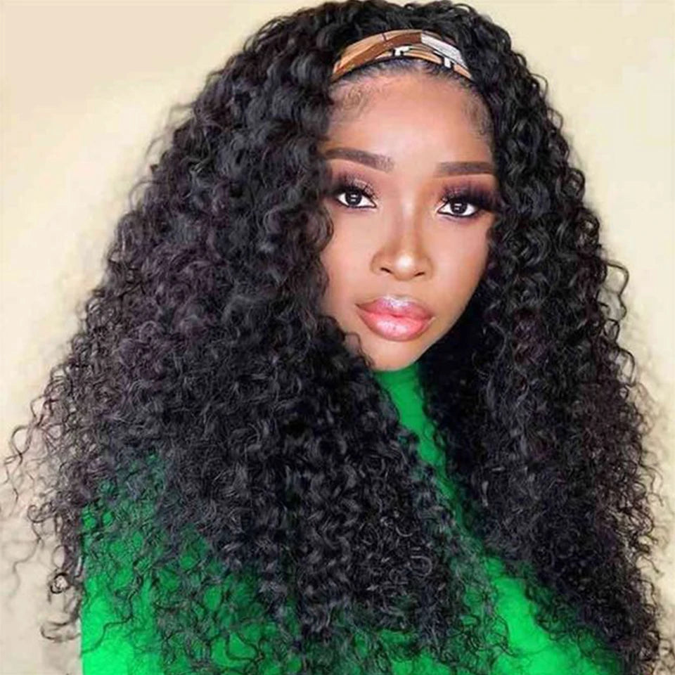 Perruque Headband Kinky Curly Jerry Curl | 250% Densité | Glueless | Machine Made | Cheveux Remy Brésiliens | Femmes Noires