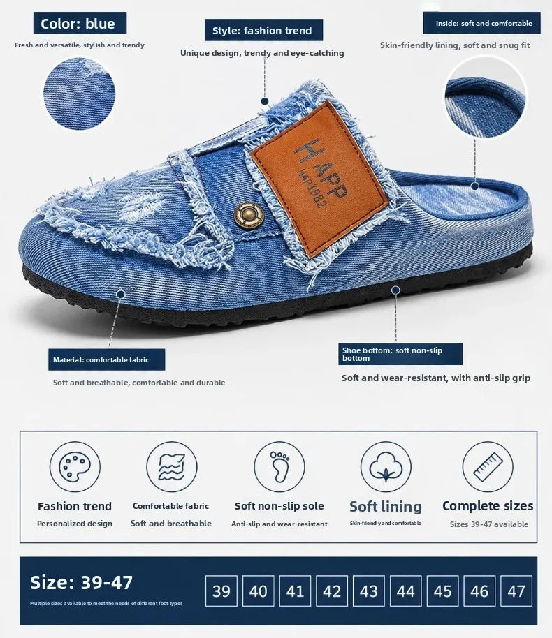 Chaussures Homme Tendance Été 2026 | Denim Bleu Canvas | Grande Pointure 47 | Casual Slip-On Street