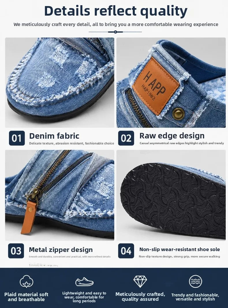 Chaussures Homme Tendance Été 2026 | Denim Bleu Canvas | Grande Pointure 47 | Casual Slip-On Street