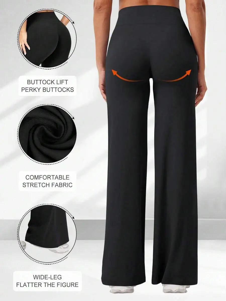 High Waist Wide Leg Casual Pants For Women Multi Functional Hip Lifting Yoga Trousers Soft Polyester Fabric Easy Care Machine Wa