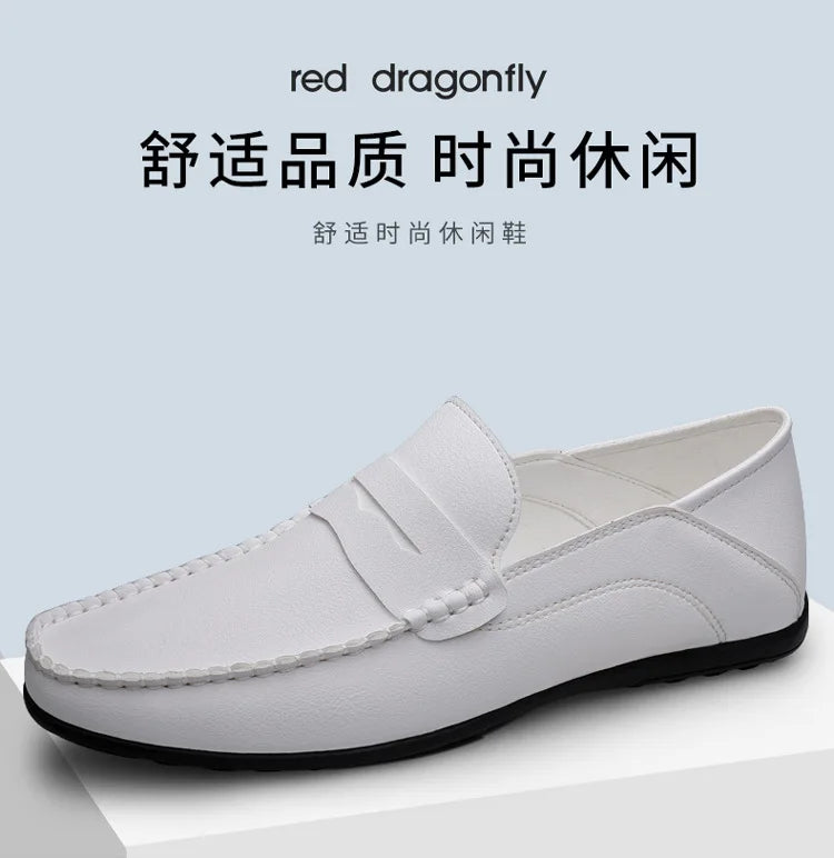 Mocassins Homme Mariage | Cuir Fendu Blanc | Chaussures Conduite Légères | Slip-On Casual Élégant 2026