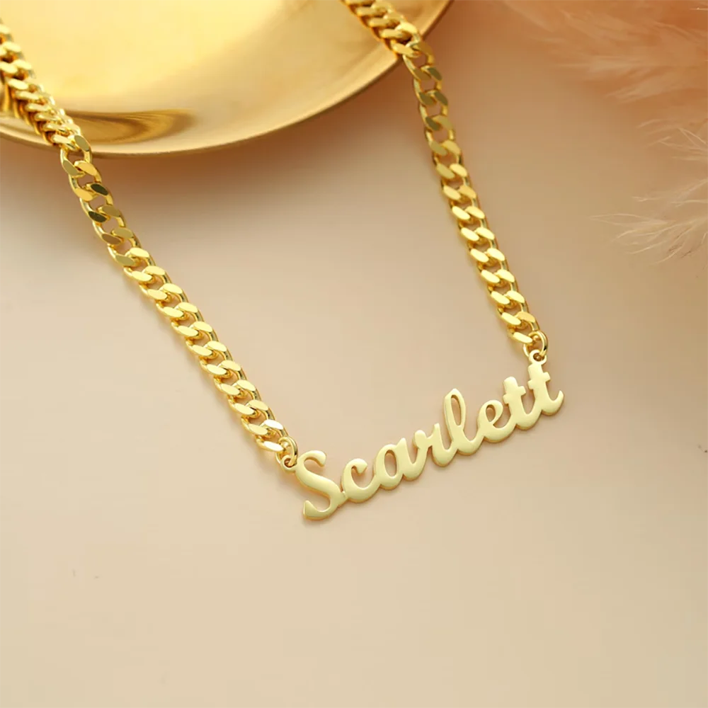 Customized Name Necklace for Girl, 18K Gold Curb Chain Name Necklace, Personalized Name Necklace, Gold Curb Chain,
