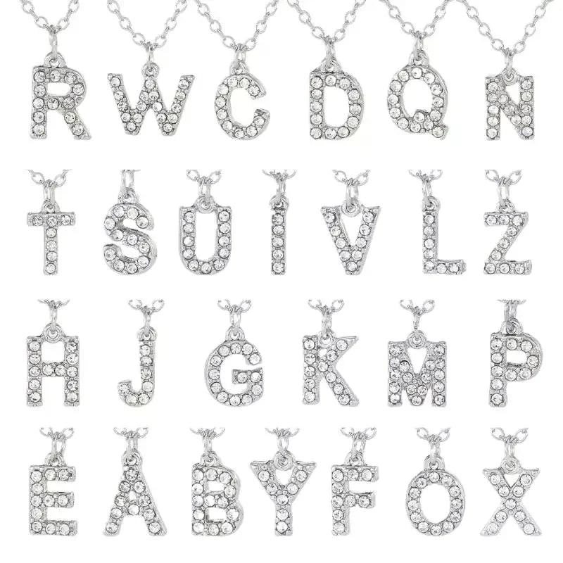 Fashionable Shiny A-Z Letter Pendant Charm Necklace 26 Initial Alphabet Name Clavicle Chain Party Jewelry Gift