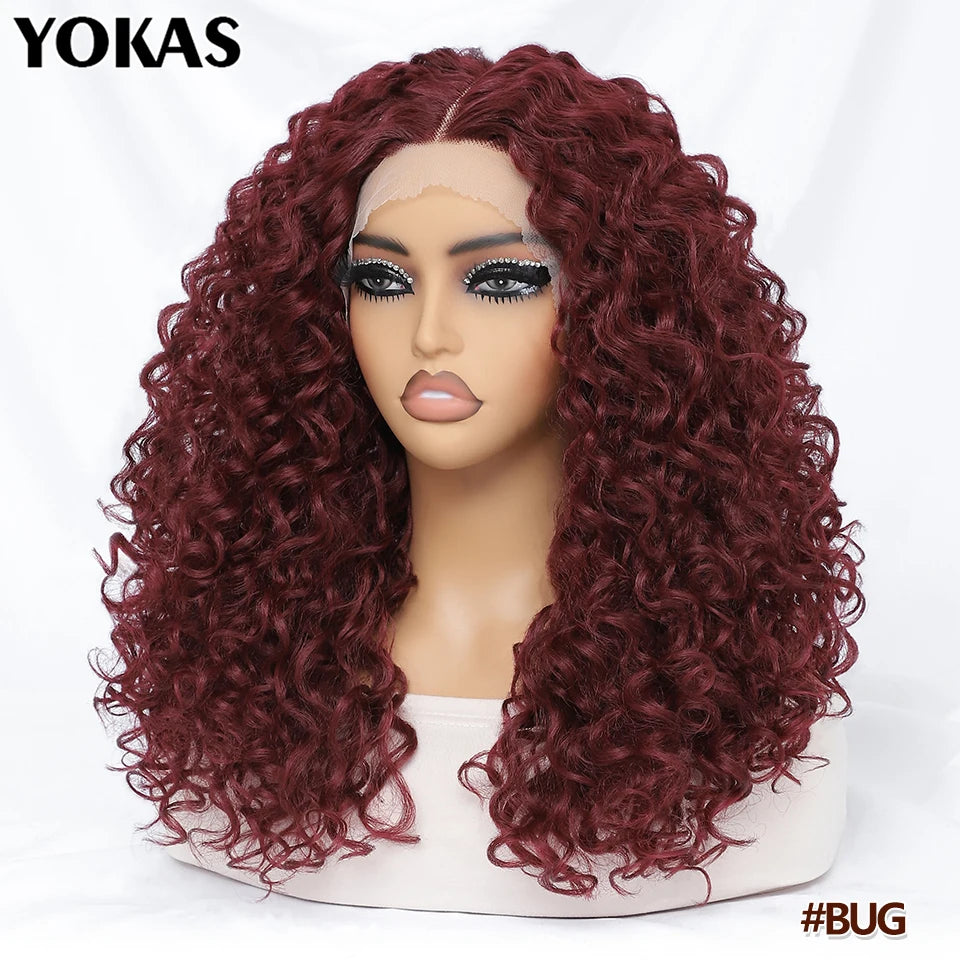20 Inch Curly Synthetic Lace Front Wig For African Women Black T Part Blonde Curly Lace Frontal Wig For Afro Female