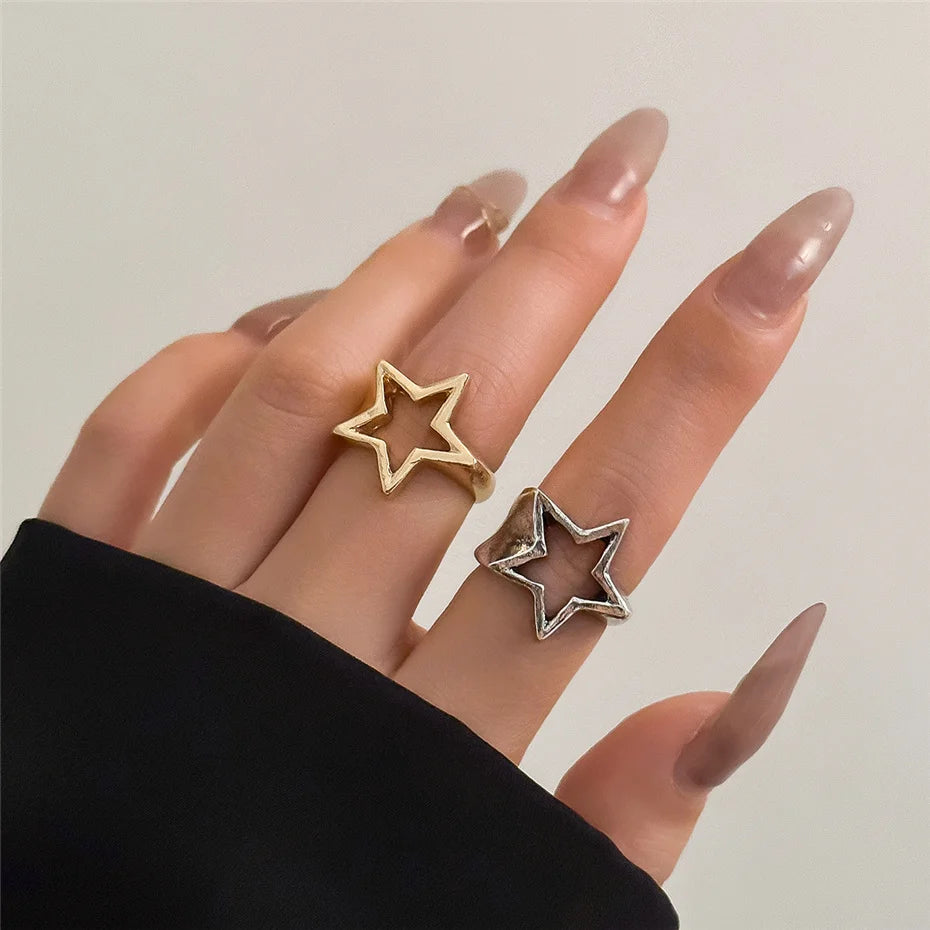 Bague Étoile Punk Gothique Irrégulière | Ajustable Couple | Y2K Vintage | Bijou Femme Statement