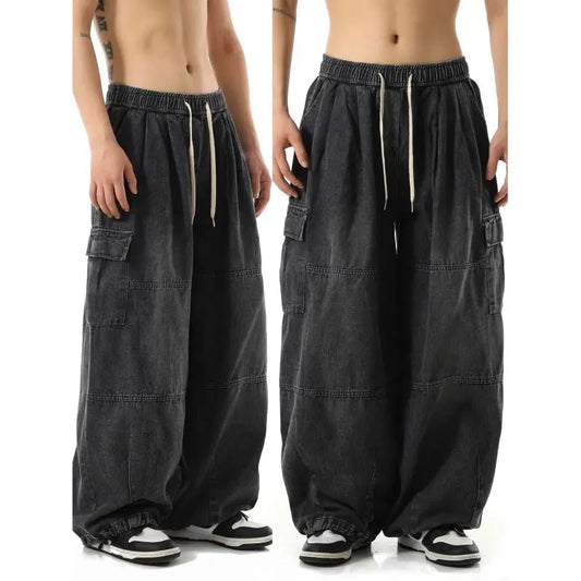 Black Baggy Cargo Jeans Trousers Men Casual Wide Leg Jogging Pants Oversize Vintage Straight Loose Work Jeans Pants Soft Comfort