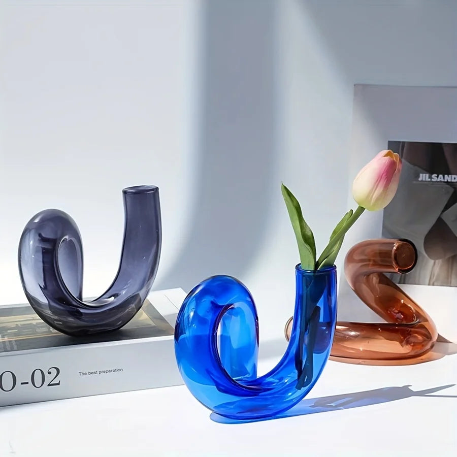 Nordic Irregular Glass Vase | Modern Transparent Centerpiece for Dining/Living Room, Creative Pedestal Home Decor