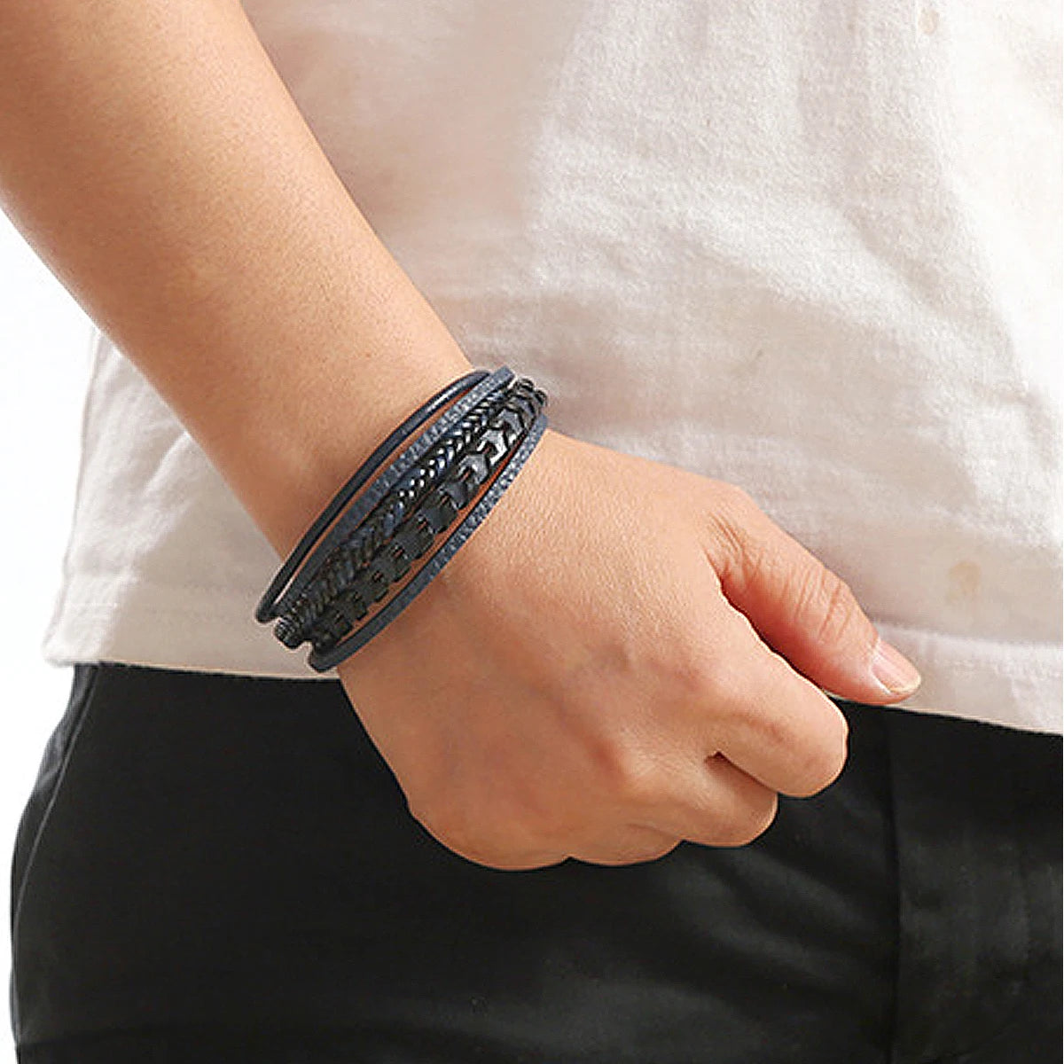 Bracelet Cuir Tressé Multicouche Homme | Boucle Magnétique Alliage | Vintage Rétro | Accessoire Mode