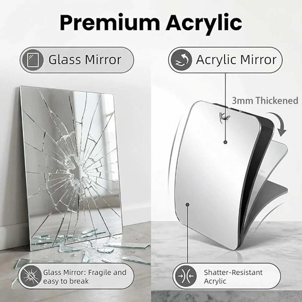 Miroir Acrylique Ventouse Douche | Antibuée | Portable Voyage | Maquillage & Rasage Salle de Bain
