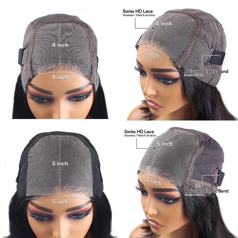 Perruque Lisse Glueless | 4x4 & 5x5 HD Lace Closure Pré-Coupée | Wear & Go | Cheveux Humains | Femme