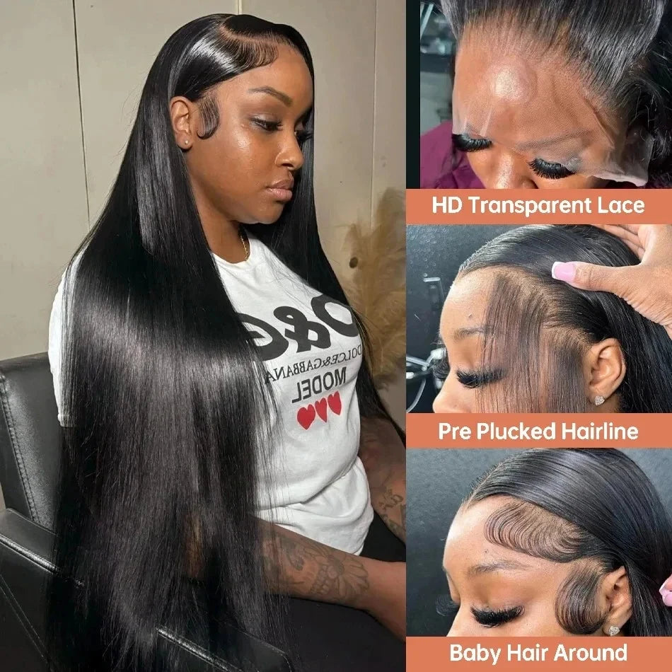 40 30 Inch Bone Straight 13x6 HD Lace Frontal Human Hair Wig Straight 13x4 Transparent Lace Front Wig Pre Plucked Glueless