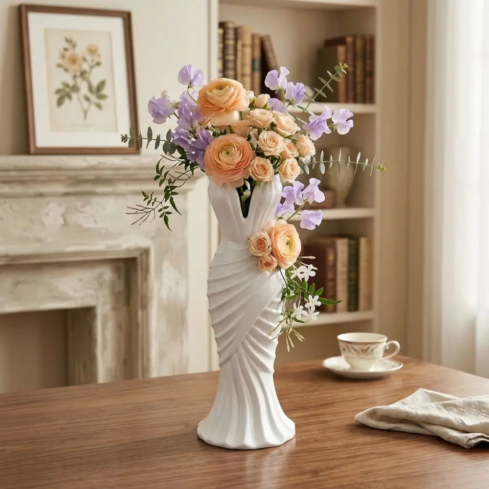 Gown-Shaped 3D Printed Flower Vases Twisted Design Minimalist-Style Elegant Dress Vase Flower Arrangement Decorative Vase