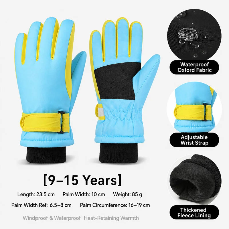 Gants de Ski Hiver Enfant | Imperméables Coupe-Vent | Doublure Polaire | Garçon & Fille 3-15 ans