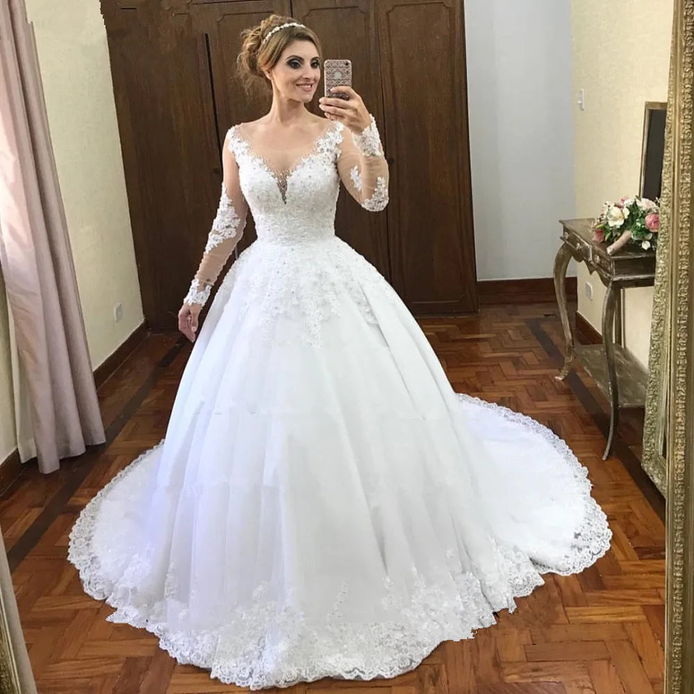 Robe de Mariée Bohème Sexy | Manches Longues Dentelle | Silhouette A-Line | Traîne Courte | Sur Mesure | Blanc & Ivoire