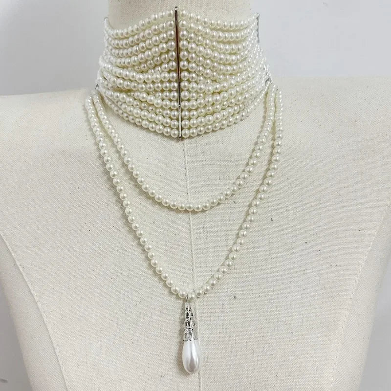 Modern Jewelry European and American Design Multi-Layer Simulated Pearl Tassel Pendant Necklace For Women 2025 New Hot Sale