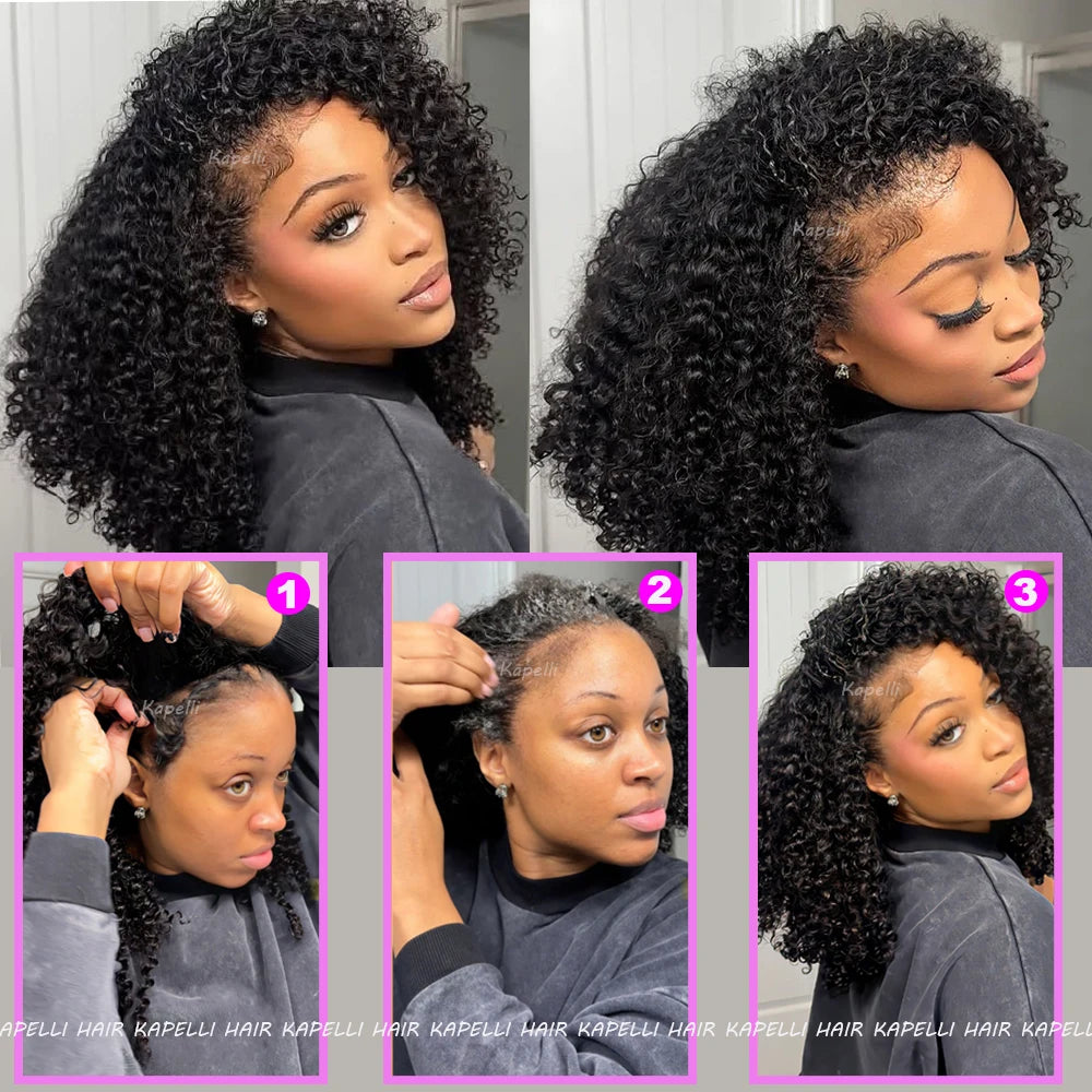 Demi-Perruque Cheveux Humains 180% | Kinky Curly | Invisible Hairline | Cordon Coulissant | 3 en 1