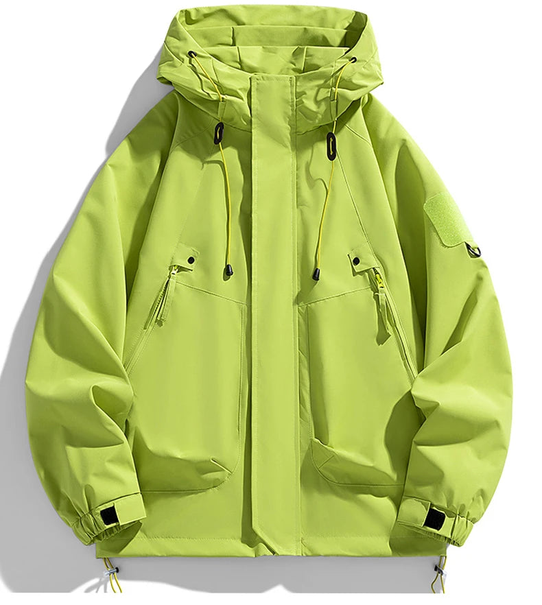 Coupe-vent homme Veste à capuche Manteau zippé Cargo Imperméable Blouson bomber noir Camping Veste de randonnée à capuche Softshell fine et ample