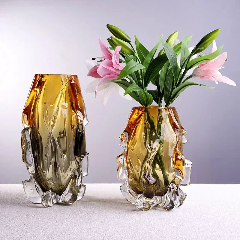 Vase Verre Élégant Base Bois | Plante Hydroponique | Décoration Bureau & Maison