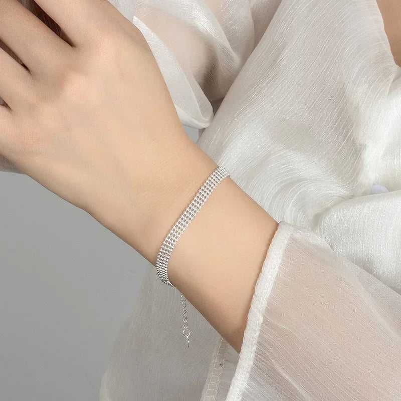Bracelet Charms Argent 925 | Chaîne Perles 20cm | Bijou Mariage Femme & Homme | Mode Élégant