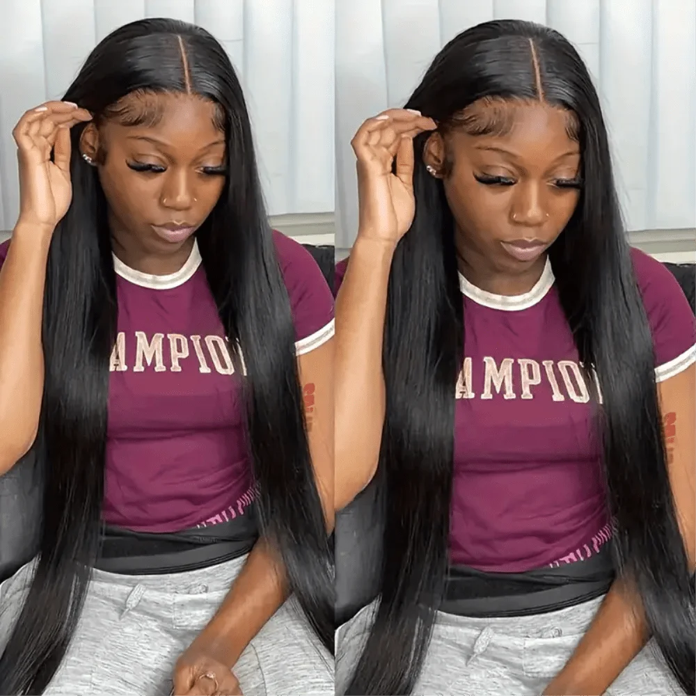 13x4 Brazilian Human Hair Wig Wear and Go 200 Density Straight 13x6 Hd Lace Frontal Wigs Natural Black Pre Plucked Baby Hair