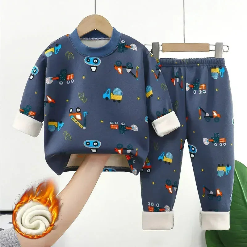 2024 Winter Kids Clothing Sets Warm Fleece Pajamas For Boys And Girls Thicken Children Sleepwear Velvet Baby Thermal Underwear