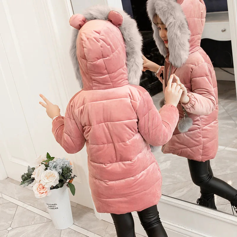 Manteau Velours Laine Capuche Fille | Épais Chaud | Parka Matelassée Enfant 3-12 Ans Hiver