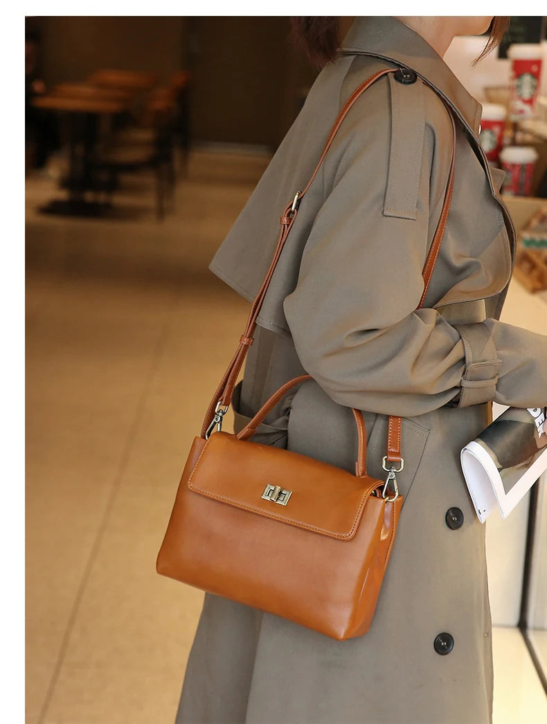 Sac à Main Cuir Véritable Femme | Top Handle Vintage | Cire Huile | Bandoulière Croisée | Designer Luxe