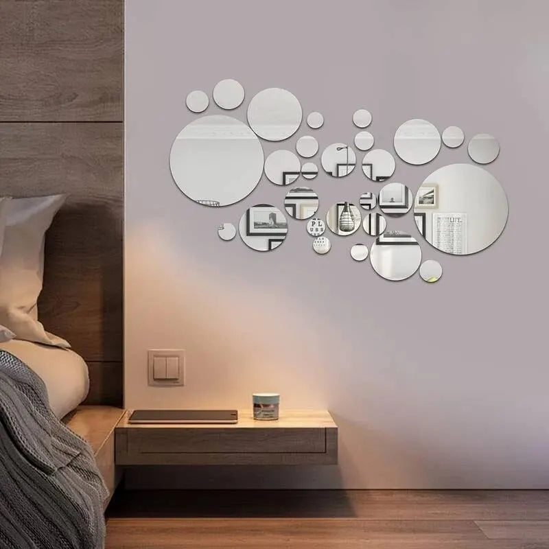 Lot 26 Stickers Miroir Rond Acrylique 3D | DIY Chambre Salle de Bain & Télévision | Décor Mural