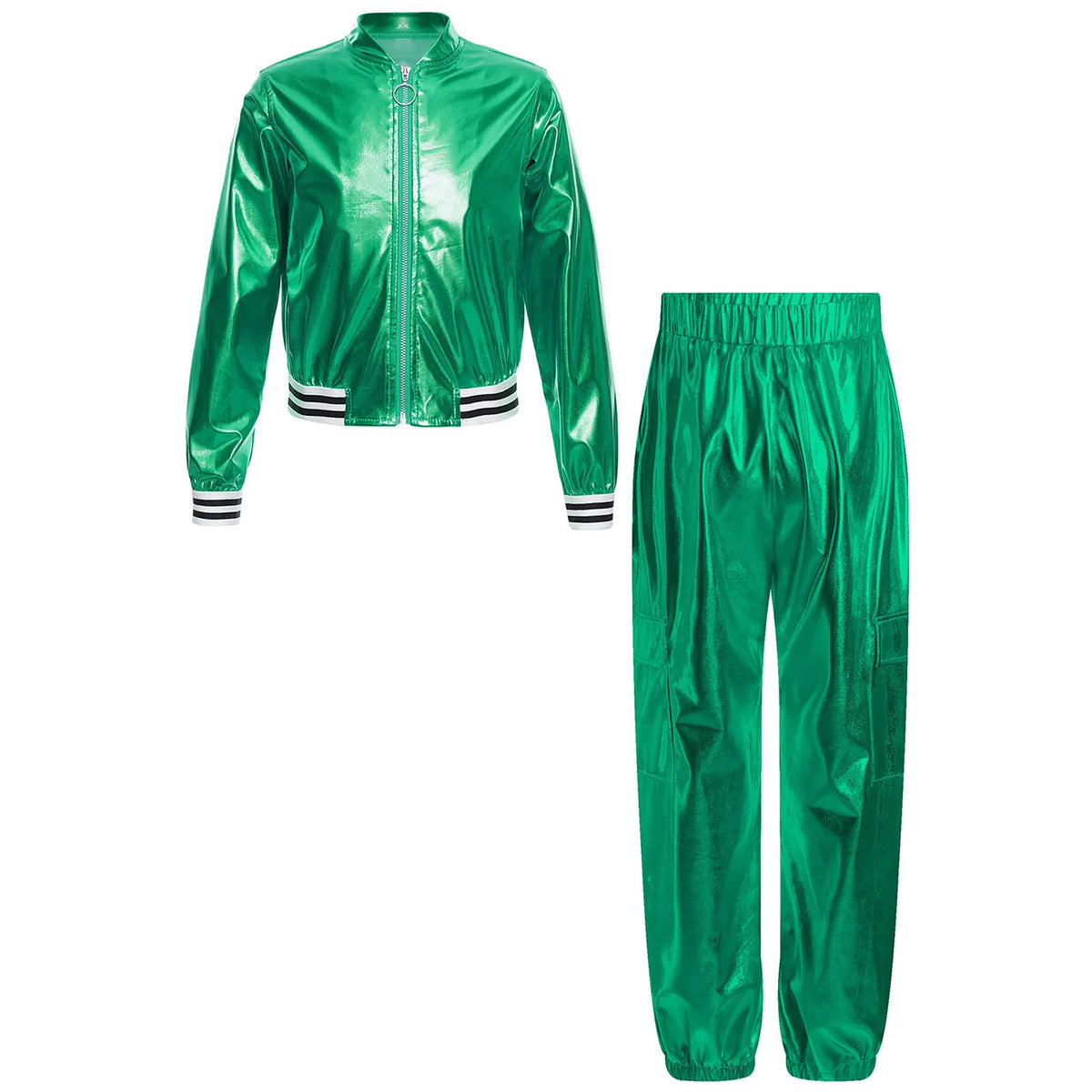 Ensemble Danse Fille Hip Hop | Veste Bomber Métallique & Pantalon | Costume Scène Carnaval Jazz