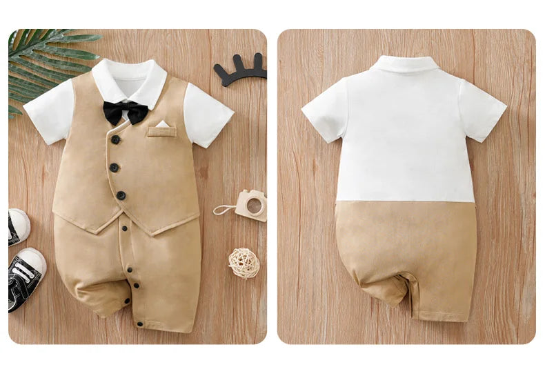 0-18 Baby Bodysuit Gentleman Style Handsome Formal Cotton Comfortable Soft Boys And Girls Summer Short-Sleeved Newborn Clothes