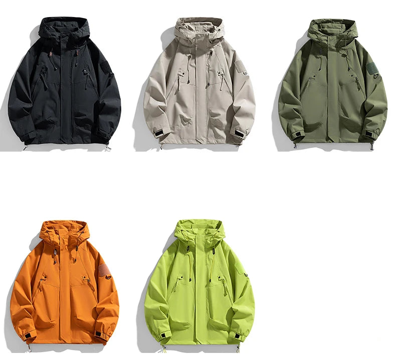 Coupe-vent homme Veste à capuche Manteau zippé Cargo Imperméable Blouson bomber noir Camping Veste de randonnée à capuche Softshell fine et ample