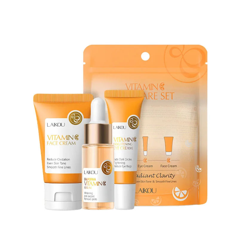 LAIKOU Vitamin C Skin Care Sets 3pcs Face Cream Serum Eye Cream Moisturizing Anti Wrinkles Facial Care Kit