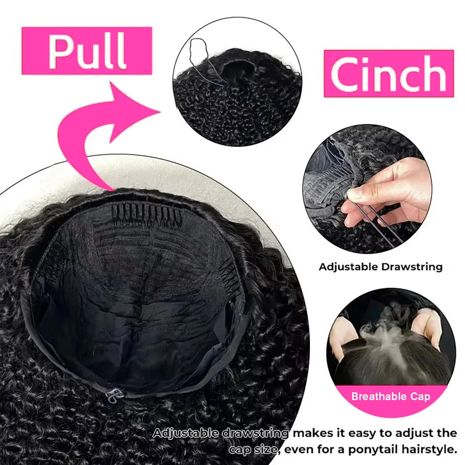 Perruque Kinky Curly Birmane | 300% Densité | 3-en-1 Demi-Perruque | Glueless | Cheveux Humains Brésiliens