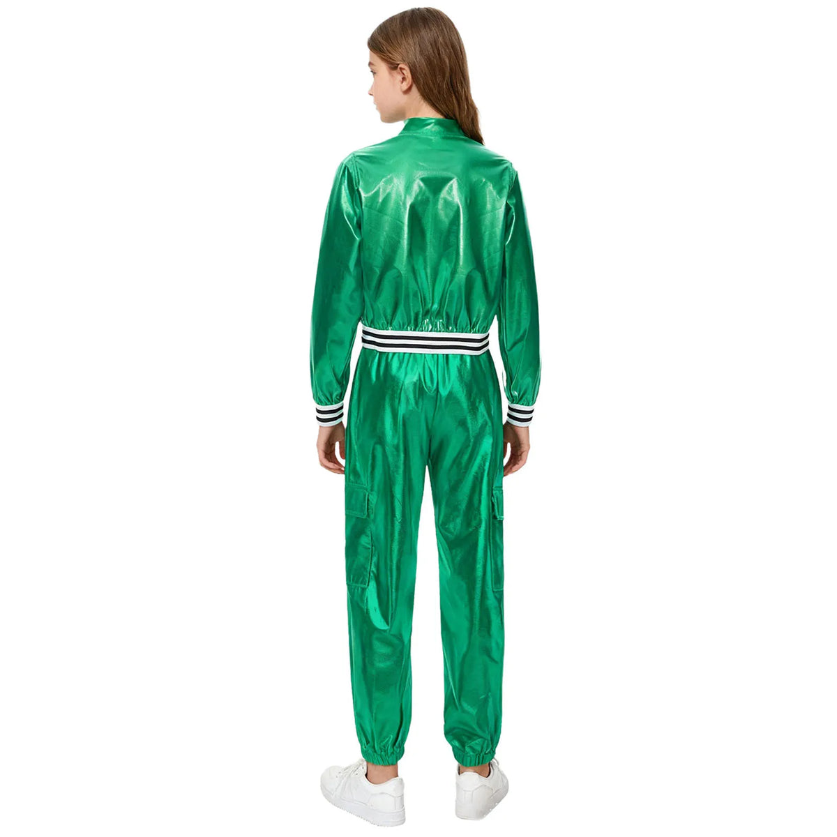 Ensemble Danse Fille Hip Hop | Veste Bomber Métallique & Pantalon | Costume Scène Carnaval Jazz