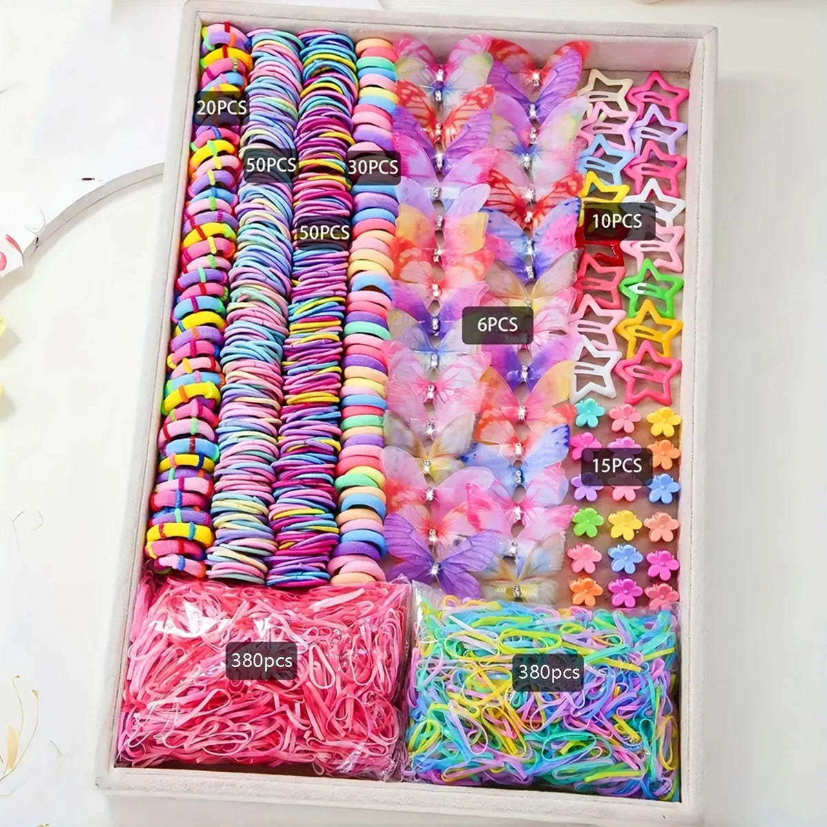 Set Accessoires Cheveux Fille | Pinces, Élastiques, Fleurs & Barrettes Nœud Double | 941 Pièces