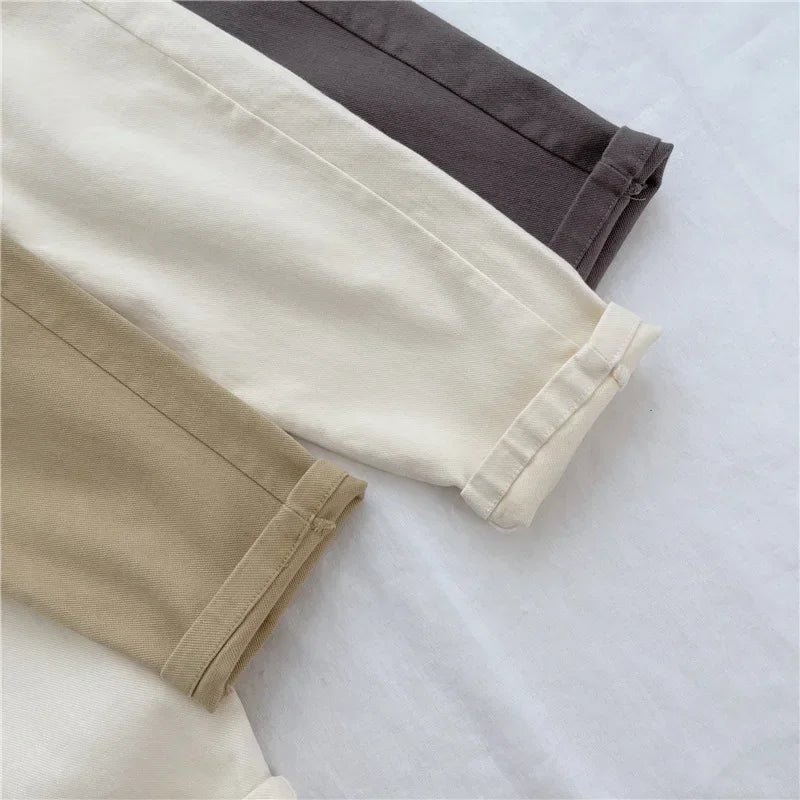 1-8 Years Boys Pants Kids Cargo Pants Mid-Rise Button Casual Outdoor Comfortable Breathable Spring Fall Fashion Children Trousers