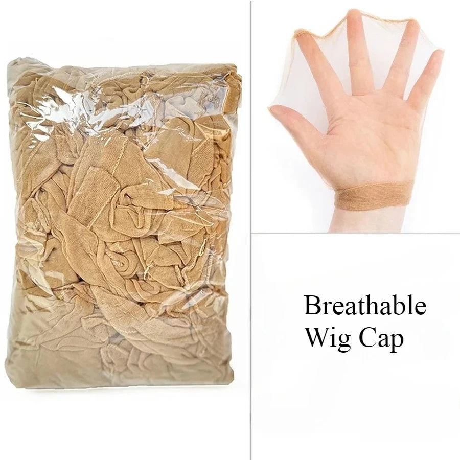 100Pcs HD Wig Caps High Quality Transparent HD Hair Nets Weave Nylon Stretchy Lace Front Wig Cap for Women Men Light Brown