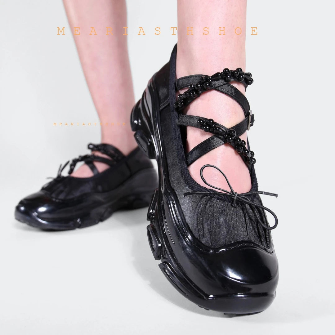 Autumn Chunky Women's Sports Shoes Fashion Shallow Butterfly-Knot Platform Sneakers Ladies Casual Flats Outdoor Mary Jane Shoes