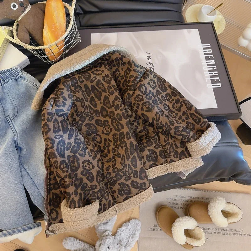 Veste Polaire Léopard Enfant | Coupe-Vent Épaisse Zippée | Automne-Hiver Garçon Fille