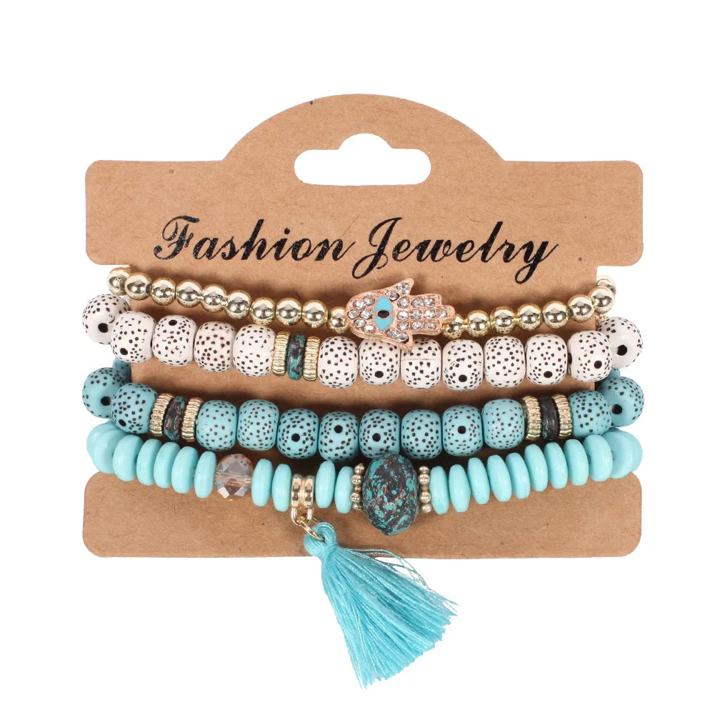 Bohemian Handmade Beaded Bracelet Set For Women Summer Colorful Beaded Chain Bangle Girls Boho Jewelry Accessories