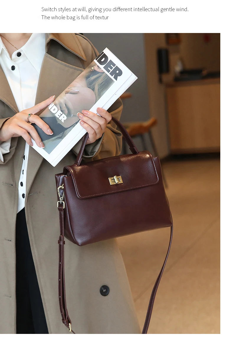 Sac à Main Cuir Véritable Femme | Top Handle Vintage | Cire Huile | Bandoulière Croisée | Designer Luxe