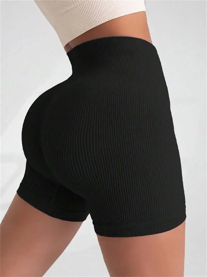 Short Yoga Taille Haute Femme | Lift Fesses Serré | Uni Côtelé | Sport